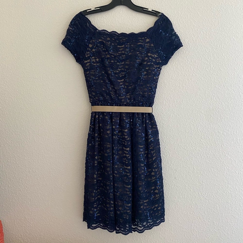 Blue lace dress with sequins